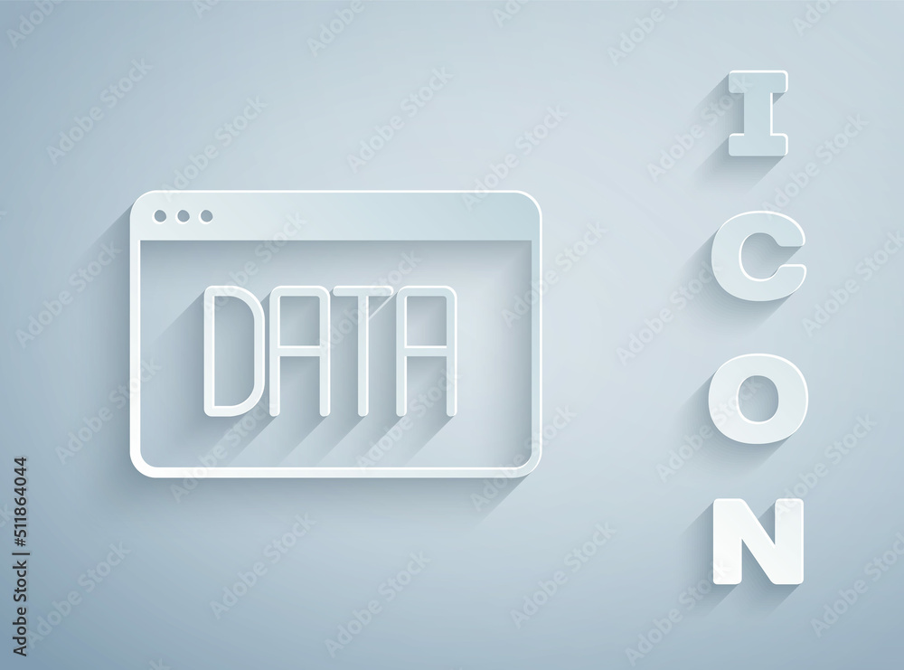 Poster paper cut data analysis icon isolated on grey background. business data analysis process, statistics