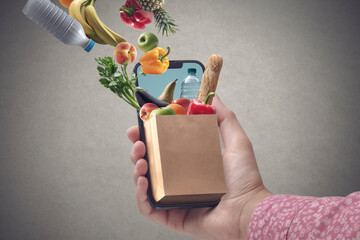 Online grocery shopping app on smartphone