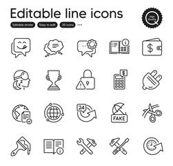 Set of Business outline icons. Contains icons as Technical info, Dollar wallet and Electric plug elements. Employees messenger, Insomnia, Globe web signs. Spanner tool, Text message. Vector