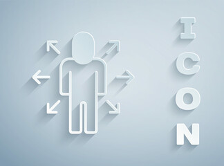 Paper cut Multitasking manager working icon isolated on grey background. Paper art style. Vector