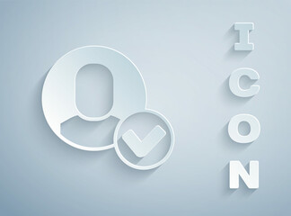 Paper cut Worker icon isolated on grey background. Business avatar symbol user profile icon. Male user sign. Paper art style. Vector