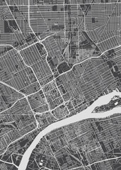City map Detroit, monochrome detailed plan, vector illustration