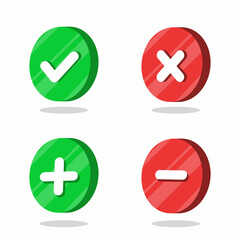 Approve and decline button icons. Yes and no icons. Plus and minus icons.