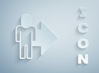 Paper cut Leader of a team of executives icon isolated on grey background. Paper art style. Vector