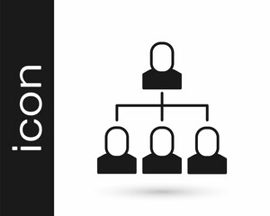 Black Business hierarchy organogram chart infographics icon isolated on white background. Corporate organizational structure graphic elements. Vector