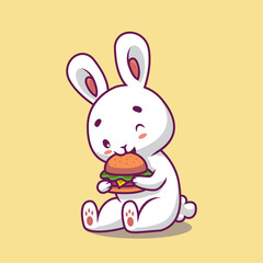 Cute rabbit eat burger cartoon illustration