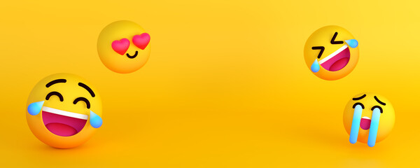 Funny Lovely Sadly emoji Rolling on the Floor Laughing Happy yellow background 3d rendering