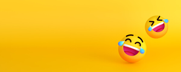 Funny emoji Rolling on the Floor Laughing Happy yellow background 3d rendering