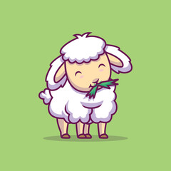 Cute sheep eating cartoon illustration