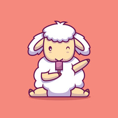 Obraz na płótnie Canvas Cute sheep eating ice cream cartoon illustration
