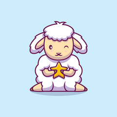 Cute sheep holding star cartoon illustration