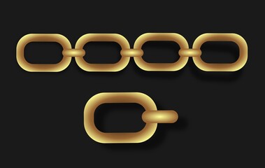 The chain is a golden vector. The links of the chain are gold. Realistic chain and links. the 3d chain is large. Luxury illustration