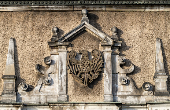 Medieval stone bas-relief with heraldic royal eagle