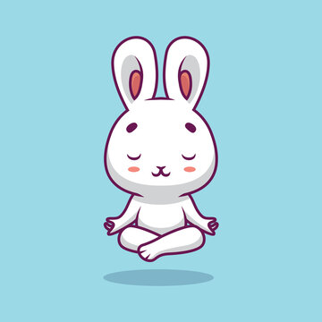 Cute rabbit yoga cartoon illustration