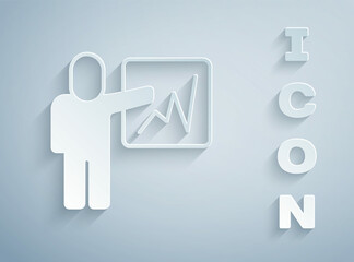 Paper cut Leader of a team of executives icon isolated on grey background. Paper art style. Vector