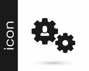 Black Human with gear icon isolated on white background. Artificial intelligence. Thinking brain sign. Symbol work of brain. Vector