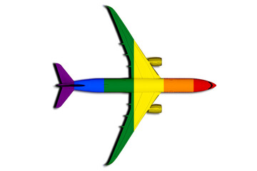 Commercial airplane in LGBT rainbow flag colors