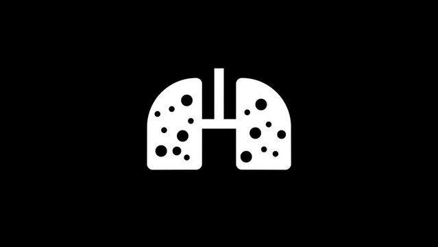 White picture of sick lungs on a black background. human disease in the lungs. Distortion liquid style transition icon for your project. 4K video animation for motion graphics and compositing.