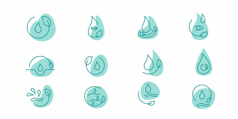 Moisture and nutrition icons set for revitalizing and hydrating face beauty product. Editable stroke. Vector stock illustration isolated on white background for packaging design.