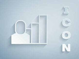 Paper cut Productive human icon isolated on grey background. Idea work, success, productivity, vision and efficiency concept. Paper art style. Vector