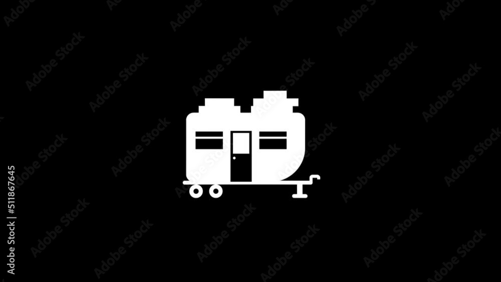 Poster white picture of motor home on a black background. traveling in a house on wheels. distortion liquid