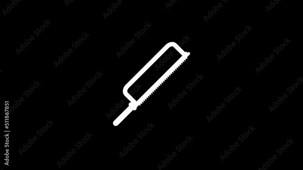 Poster white picture of saw on a black background. repair tools. distortion liquid style transition icon fo