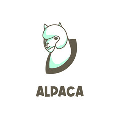 Simple illustration logo alpaca head with thick fur