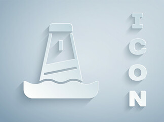 Paper cut Lighthouse icon isolated on grey background. Paper art style. Vector