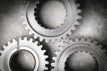 Gears mechanism on metal background. Industry