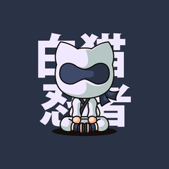 Vector cat ninja robot character logo.