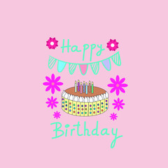 Happy Birthday Postcard with Flowers