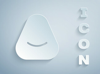 Paper cut Pouf icon isolated on grey background. Soft chair. Bag for the seat. Comfortable furniture armchair. Paper art style. Vector