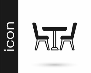 Black Wooden table with chair icon isolated on white background. Vector