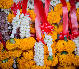 Inside of old traditional buddhist temple in Thailand
