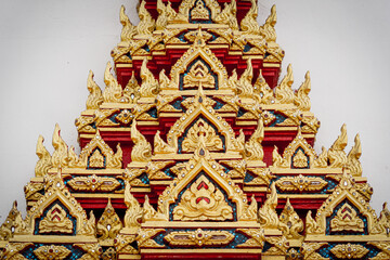 Details and fragments of old traditional buddhist temple in Thailand