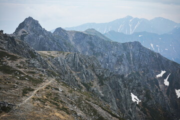 Houken-dake mountain and the ridgeline of the Central Alps in Nagano, Japan