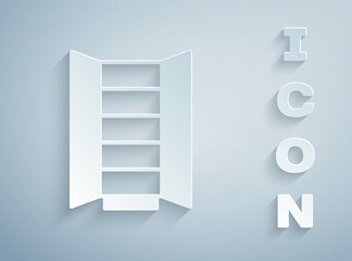 Paper cut Wardrobe icon isolated on grey background. Cupboard sign. Paper art style. Vector