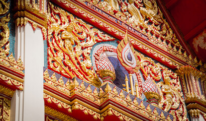 Fototapeta na wymiar Details and fragments of old traditional buddhist temple in Thailand