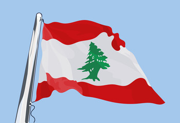 Flag of Lebanon. Waving in the wind. Vector