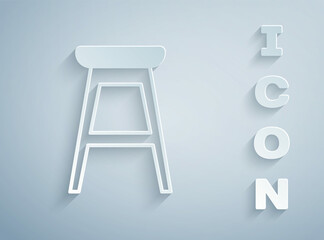 Paper cut Chair icon isolated on grey background. Paper art style. Vector