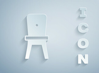 Paper cut Chair icon isolated on grey background. Paper art style. Vector