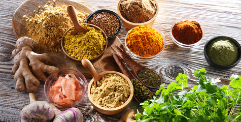 Composition with assortment of spices and herbs