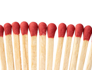 Burnt matches isolated on white. Box of matches. Different stages of match burning Burnt matches. 