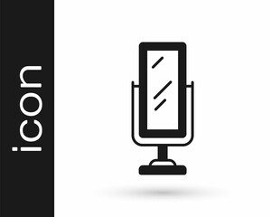 Black Big full length mirror for bedroom, shops, backstage icon isolated on white background. Vector