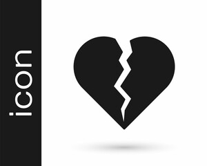 Black Broken heart or divorce icon isolated on white background. Love symbol. Happy Valentines day. Vector