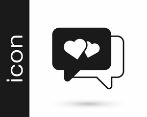 Black Heart in speech bubble icon isolated on white background. Happy Valentines day. Vector