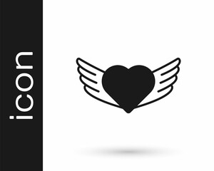 Black Heart with wings icon isolated on white background. Love symbol. Happy Valentines day. Vector