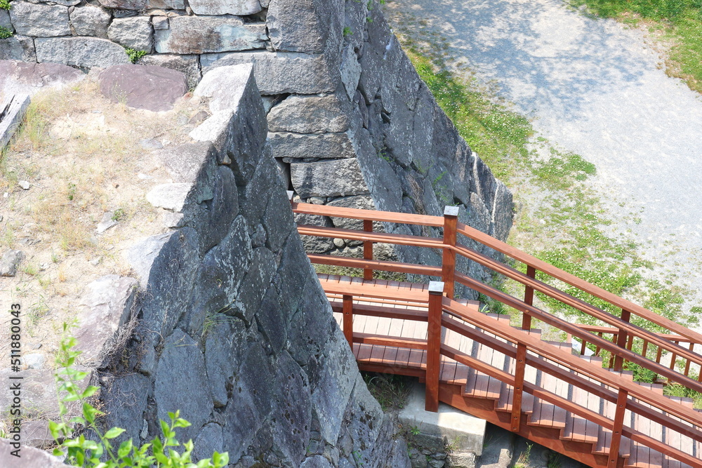 Wall mural 緑に囲まれた福岡城跡。石垣や塀などの歴史的建造物。福岡城は舞鶴公園と大濠公園にある。日本、福岡県