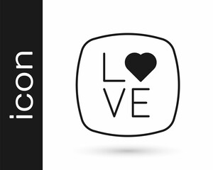 Black Love text icon isolated on white background. Valentines day greeting card template. Vector