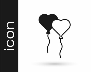 Black Balloons in form of heart with ribbon icon isolated on white background. Valentines day. Vector
